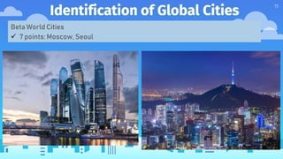 Identification of Global Cities
15
Beta World Cities
 7 points: Moscow, Seoul
 