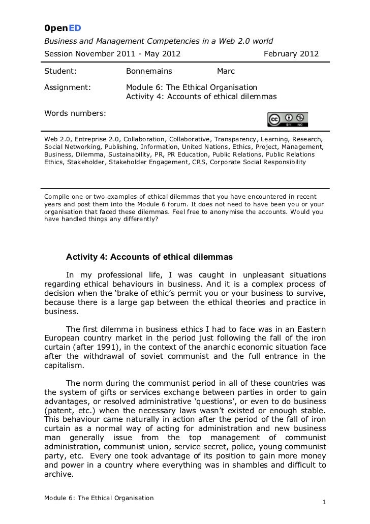 Module 6 - Activity 4 - Accounts of ethical dilemmas