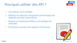 Confidential + Proprietary
Pourquoi utiliser des KPI ?
• Concrétisez votre stratégie
• Réalisez vos objectifs à long terme en formulant des
objectifs concrets à court terme
• Evaluez sur la base de chiffres, si la stratégie est
réalisable
• Enrichissez la teneur des rapports d'entreprise
 