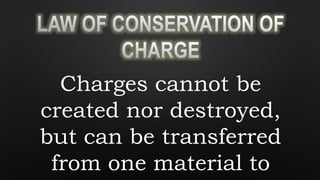 Charges cannot be
created nor destroyed,
but can be transferred
from one material to
 