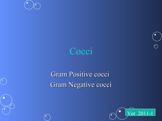 Cocci

Gram Positive cocci
Gram Negative cocci


                      Ver 2011-1
 