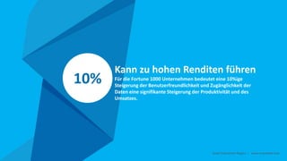 10%
Kann zu hohen Renditen führen
Für die Fortune 1000 Unternehmen bedeutet eine 10%ige
Steigerung der Benutzerfreundlichkeit und Zugänglichkeit der
Daten eine signifikante Steigerung der Produktivität und des
Umsatzes.
Smart Data Smart Region | www.smartdata.how
 
