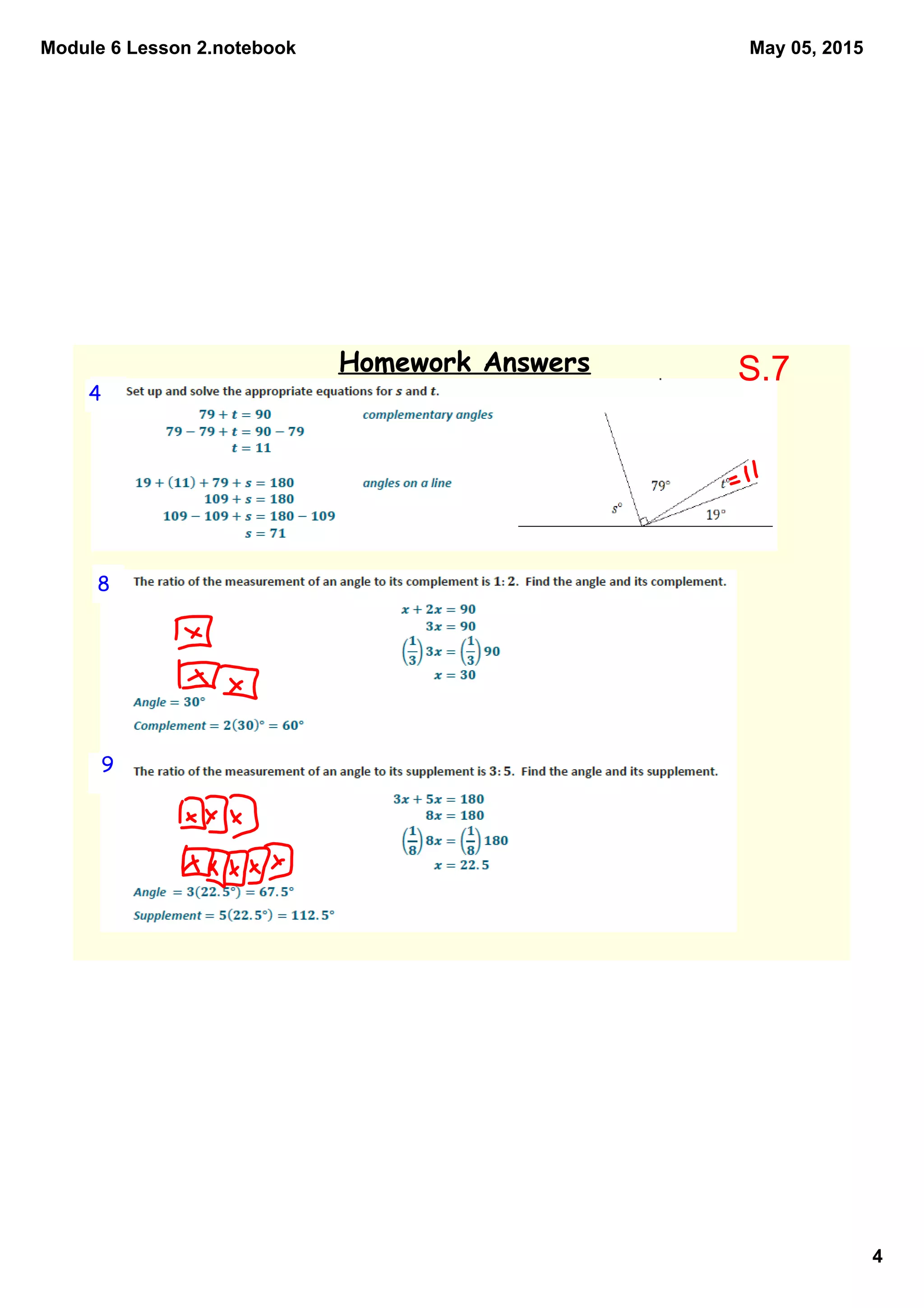 Module 6 Lesson 2.notebook
4
May 05, 2015
44
8
9
Homework Answers S.7
 