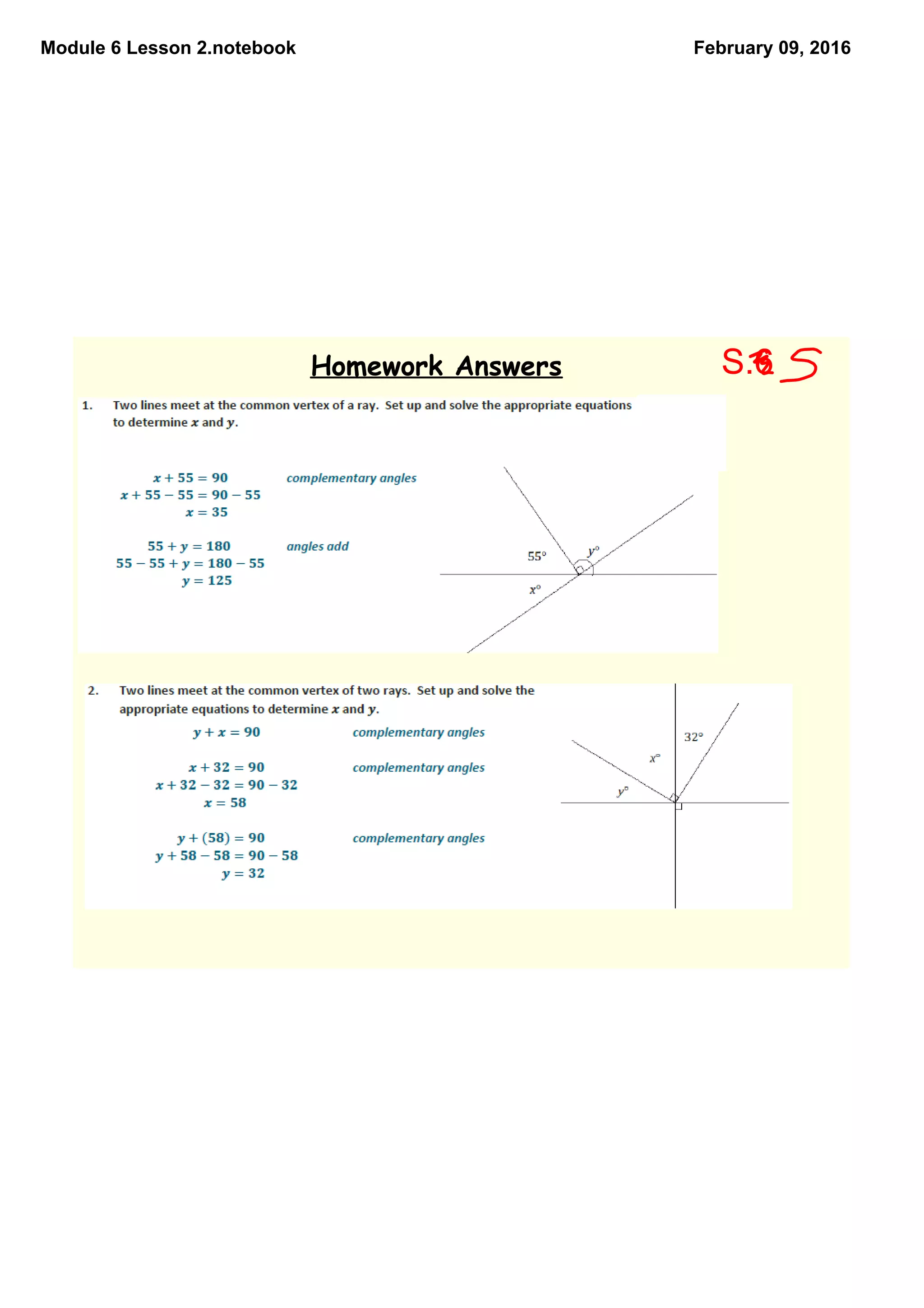 Module 6 Lesson 2.notebook February 09, 2016
Homework Answers S.6
 