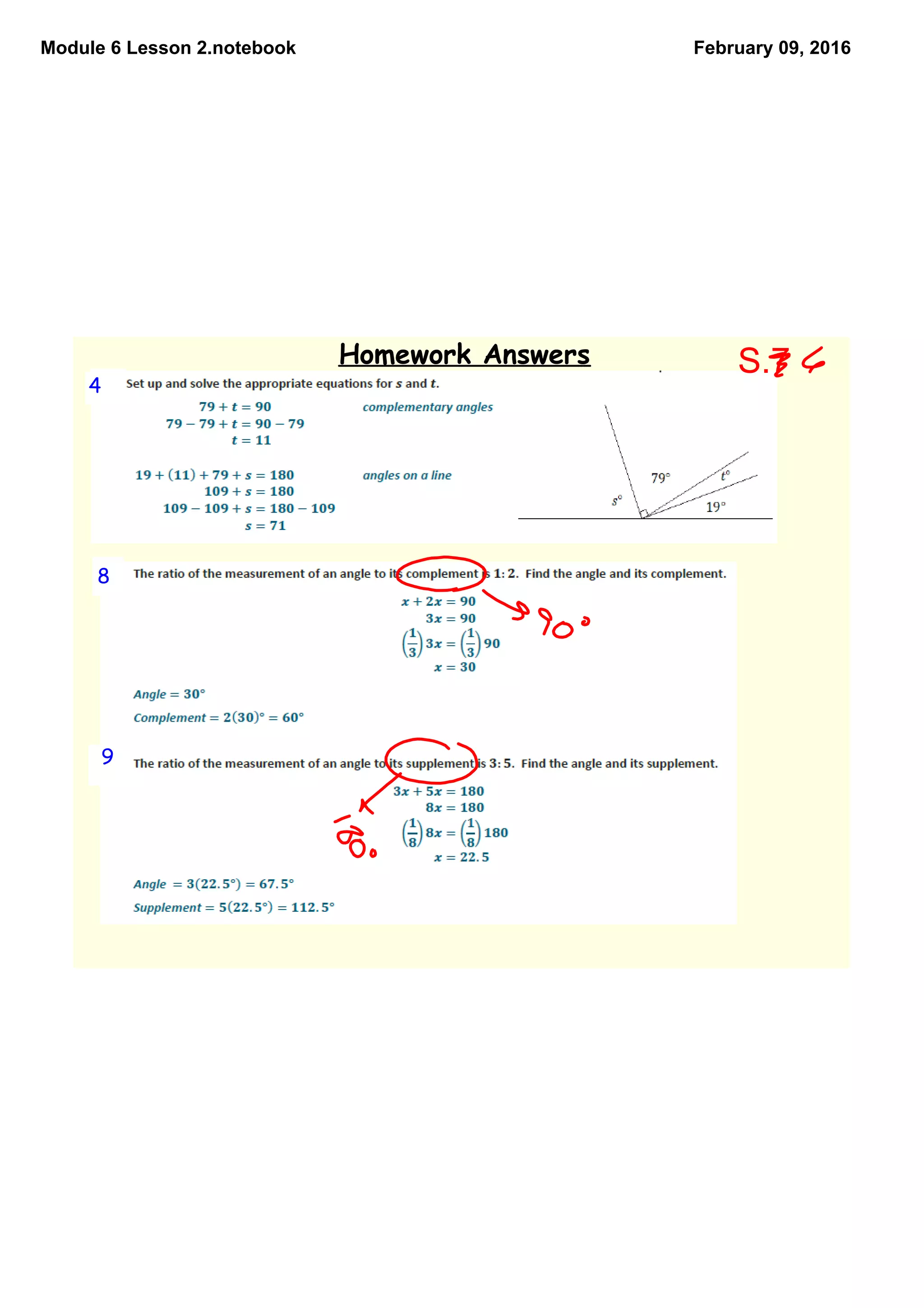 Module 6 Lesson 2.notebook February 09, 2016
44
8
9
Homework Answers S.7
 