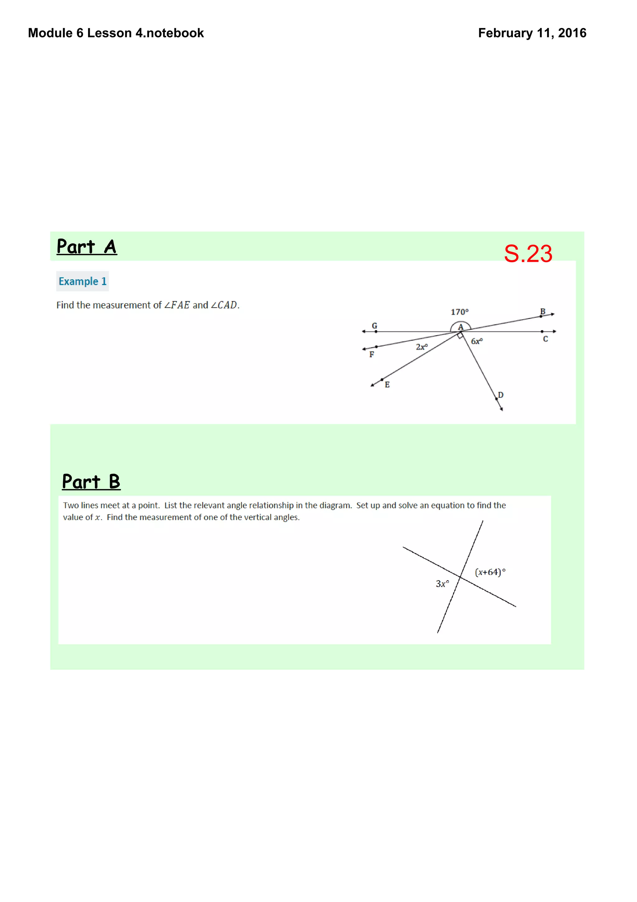 Module 6 Lesson 4.notebook February 11, 2016
Part A
Part B
S.23
 