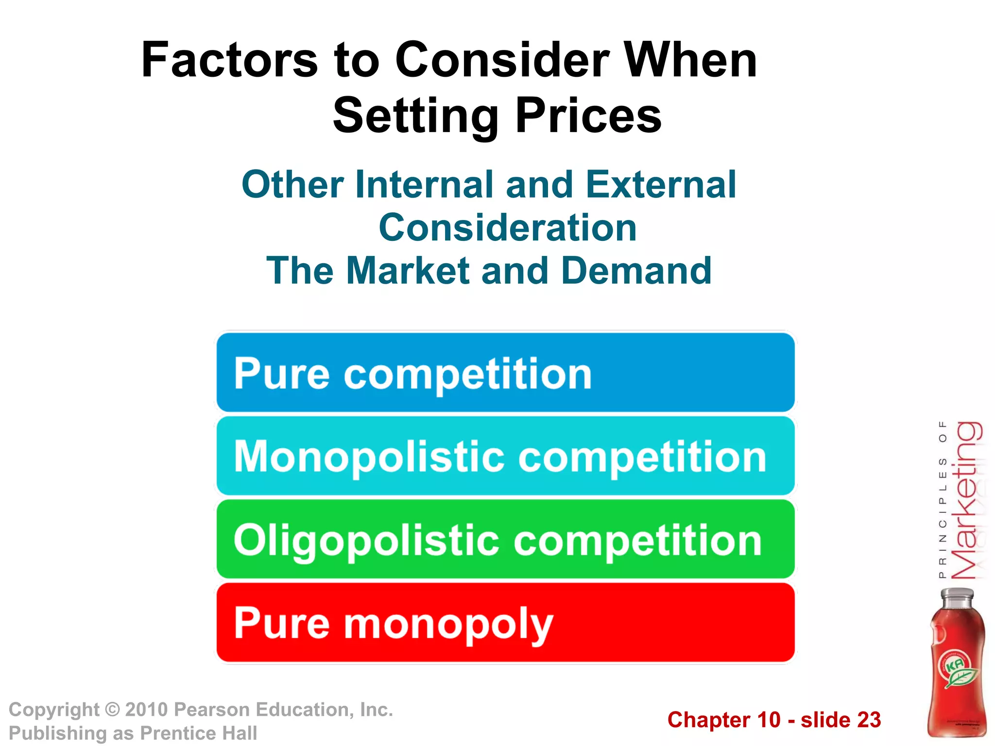 Factors to Consider When  Setting Prices Other Internal and External Consideration The Market and Demand 