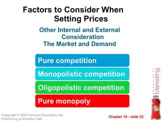 Factors to Consider When  Setting Prices Other Internal and External Consideration The Market and Demand 