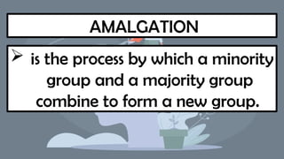 AMALGATION
 is the process by which a minority
group and a majority group
combine to form a new group.
 