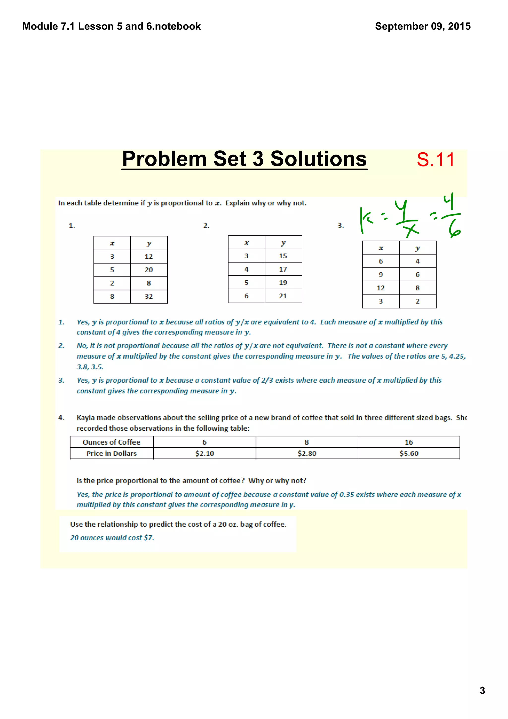 Module 7.1 Lesson 5 and 6.notebook
3
September 09, 2015
Problem Set 3 Solutions S.11
 