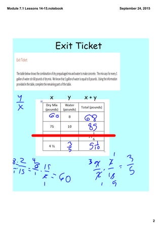 Module 7.1 Lessons 14­15.notebook
2
September 24, 2015
Exit Ticket
x y x + y
 