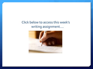 Click below to access this week’s writing assignment….