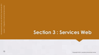 Développement web avec ASP.NET et Visual Studio 2012

                                                    Module 7 - Intégration d’AJAX et des Services Web




                 15
                                            Section 3 : Services Web


Copyright © 2013, Mostefai Mohammed Amine
 