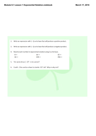 Module 8.1 Lesson 1 Exponential Notation.notebook March 17, 2016
 