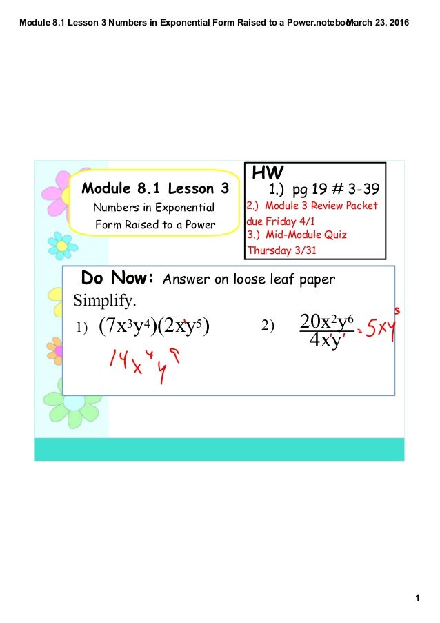 module 8 1 lesson 3 numbers in exponential form raised to a power numbers in exponential form