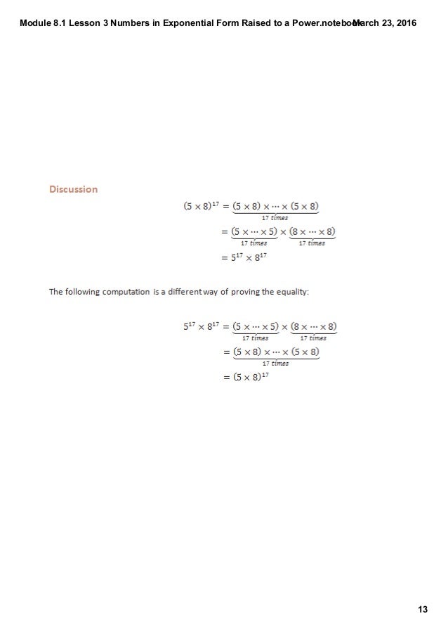 module 8 1 lesson 3 numbers in exponential form raised to a power numbers in exponential form