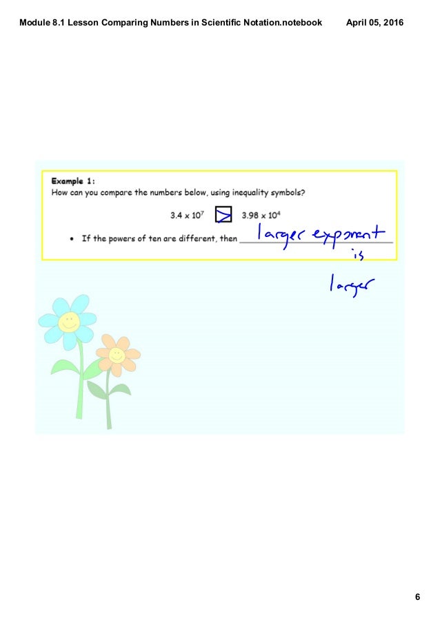 Module 8.1 lesson comparing numbers in scientific notation
