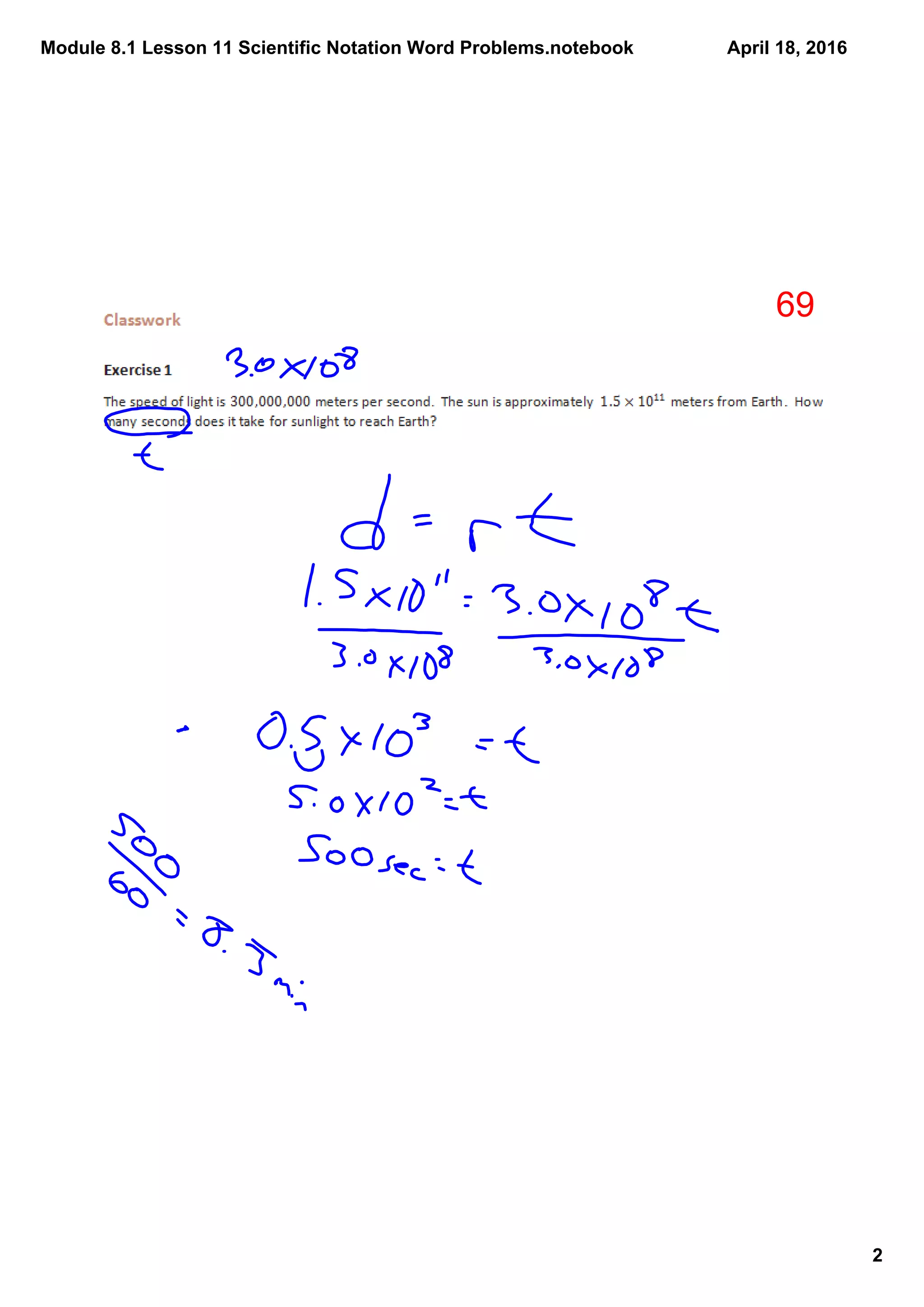 Module 8.1 lesson 11 scientific notation word problems | PDF