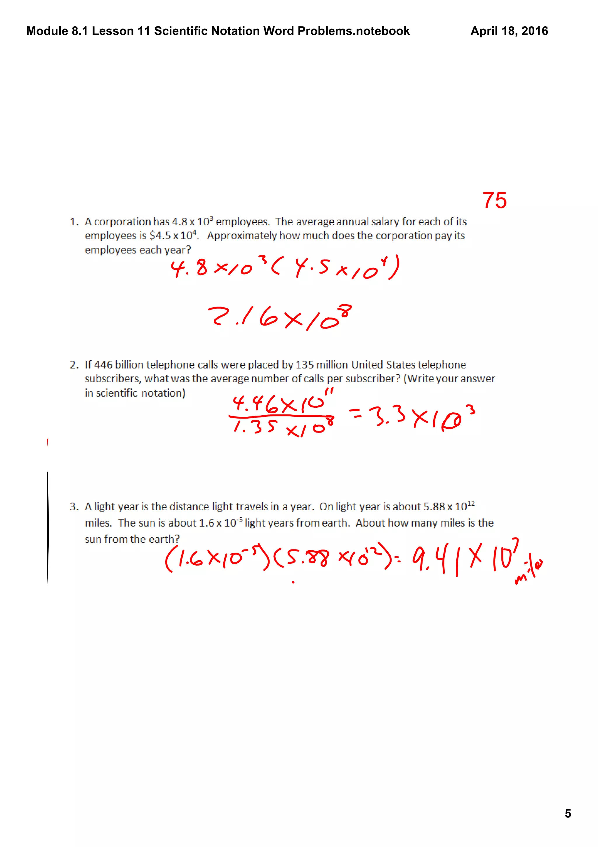 Module 8.1 lesson 11 scientific notation word problems | PDF