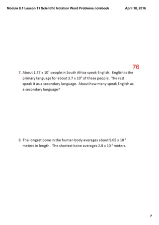 Module 8.1 lesson 11 scientific notation word problems | PDF