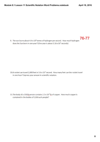 Module 8.1 lesson 11 scientific notation word problems | PDF