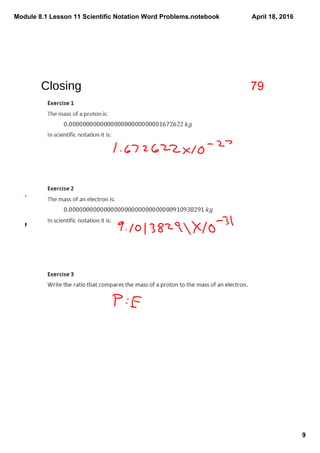 Module 8.1 lesson 11 scientific notation word problems | PDF
