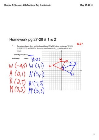 Module 8.2 Lesson 4 Reflections Day 1.notebook
2
May 05, 2016
1.
S.27
Homework pg 27­28 # 1 & 2
 