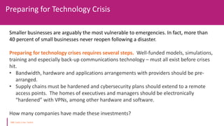 Preparing for Technology Crisis
Smaller businesses are arguably the most vulnerable to emergencies. In fact, more than
40 ...
