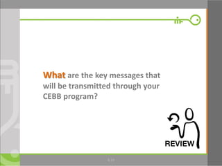 © Microfinance Opportunities 2013 19
What are the key messages that
will be transmitted through your
CEBB program?
8.19
 