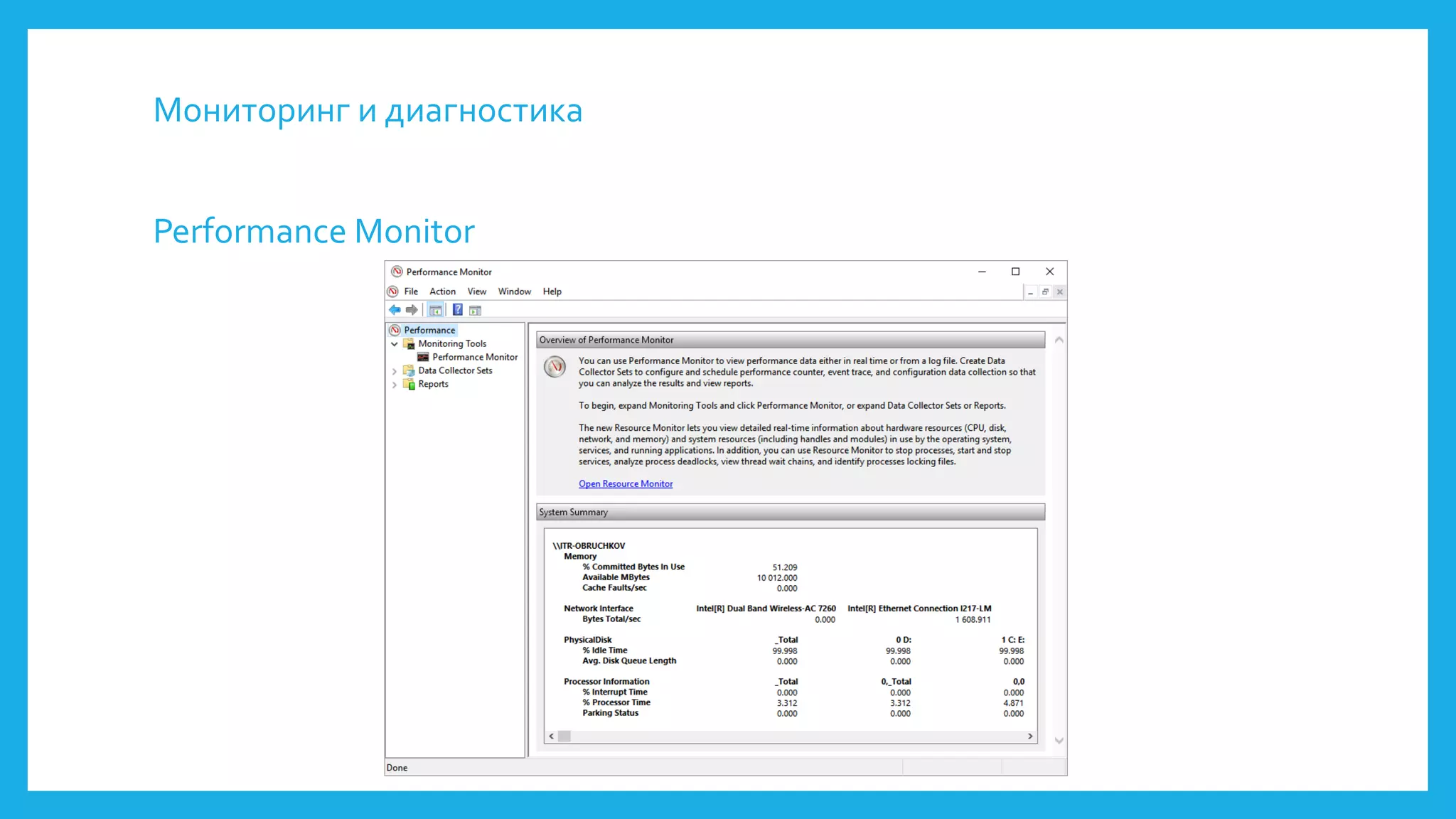 Мониторинг и диагностика
Performance Monitor
 