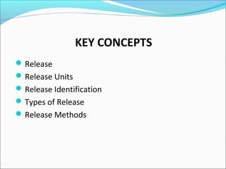 KEY CONCEPTS
Release
Release Units
Release Identification
Types of Release
Release Methods
 