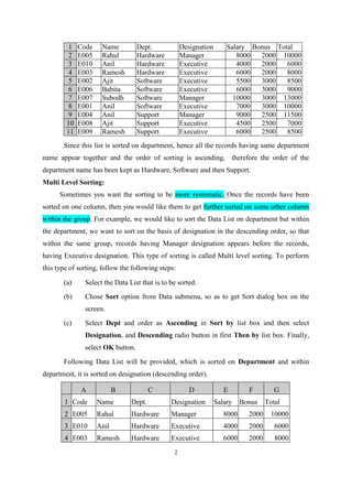 Module 8 sorting excel data | DOC | IT and Internet Support | Internet