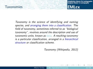 EMLex-A5: Specialized Dictionaries Slide 18
