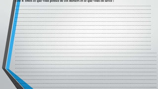 Test 4: Dites ce que vous pensez de ces métiers et ce que vous en savez :
…………………………………………………………………………………………………………….
…………………………………………………………………………………………………………….
…………………………………………………………………………………………………………….
…………………………………………………………………………………………………………….
…………………………………………………………………………………………………………….
…………………………………………………………………………………………………………….
…………………………………………………………………………………………………………….
…………………………………………………………………………………………………………….
…………………………………………………………………………………………………………….
…………………………………………………………………………………………………………….
…………………………………………………………………………………………………………….
…………………………………………………………………………………………………………….
…………………………………………………………………………………………………………………
…………………………………………………………………………………………………………………
…………………………………………………………………………………………………………………
…………………………………………………………………………………………………………………
…………………………………………………………………………………………………………………
…………………………………………………………………………………………………………………
…………………………………………………………………………………………………………………
…………………………………………………………………………………………………………………
…………………………………………………………………………………………………………………
……………………………………………………………………………………………………………........
 