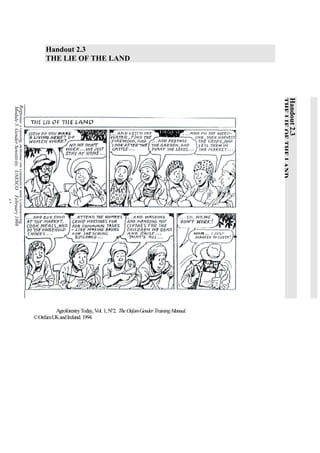 Handout 2.3
                      THE LIE OF THE LAND



                                                                                        Agroforestry Today, Vol. 1, N°2. The Oxfam Gender Training Manual.
THE LIE OF THE LAND




                                                                               © Oxfam UK and Ireland. 1994.
Handout 2.3
                       Regional Training Seminar on Guidance and Counselling
                       Module 5. Gender Sensitivity. UNESCO February 1998
                                                                 63
 