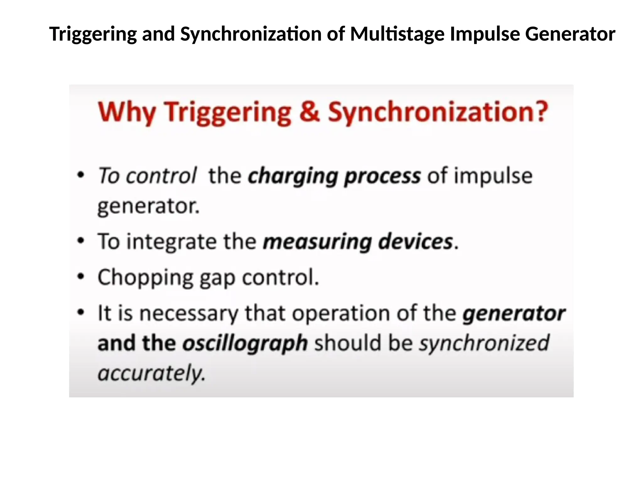 Triggering and Synchronization of Multistage Impulse Generator