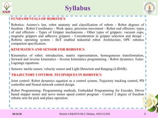Robotics Syllabus Comprehensive Course on Robotics and Machine Vision Systems ...
