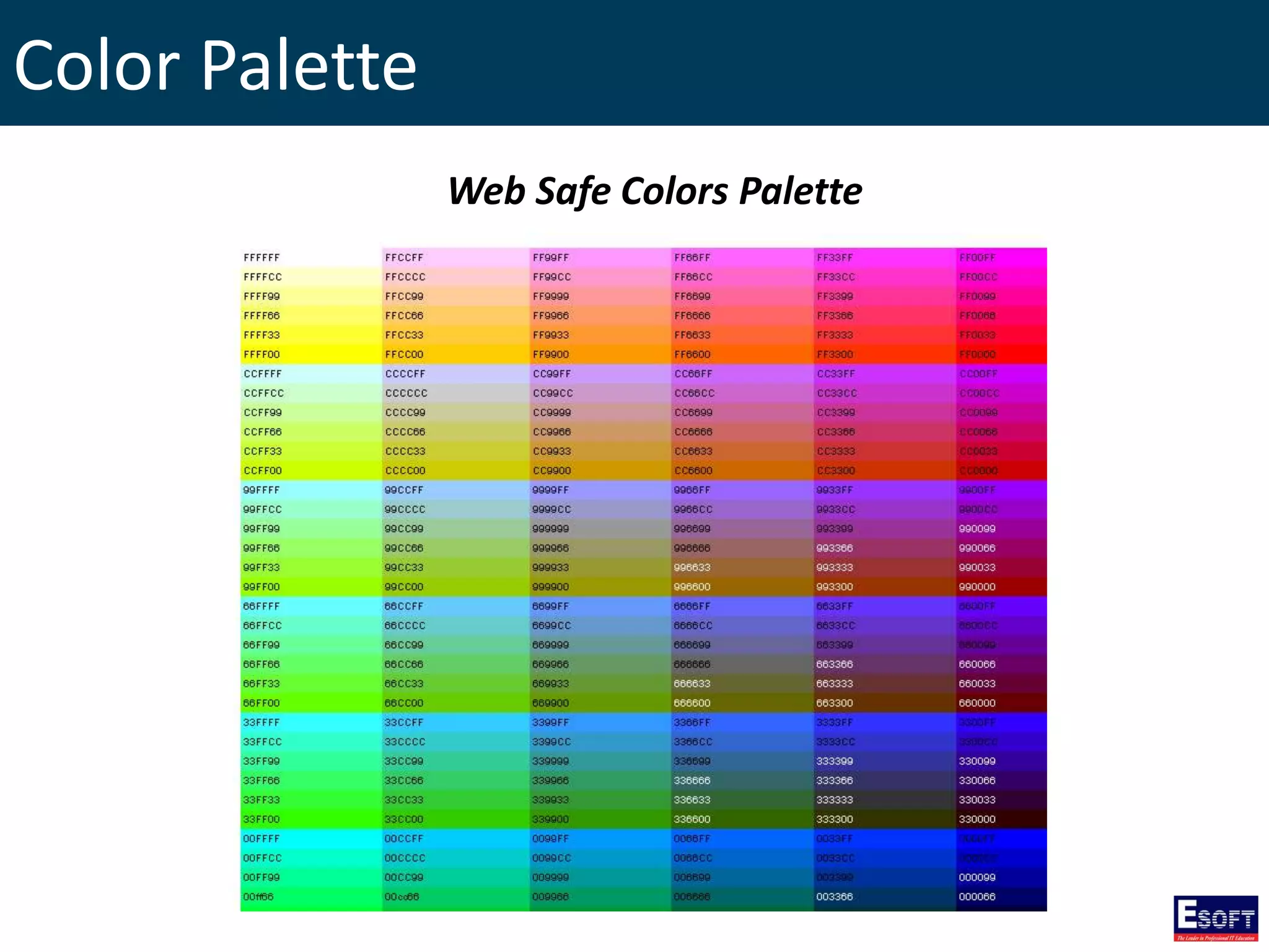 Color Palette
Web Safe Colors Palette
 