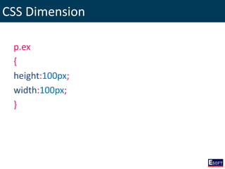 CSS Dimension
p.ex
{
height:100px;
width:100px;
}
 