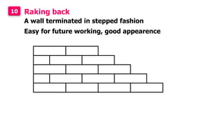10 Raking back
A wall terminated in stepped fashion
Easy for future working, good appearence
 