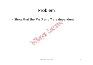 Problem
• Show that the RVs X and Y are dependent
29Vijaya Laxmi, Dept. of EEE
 