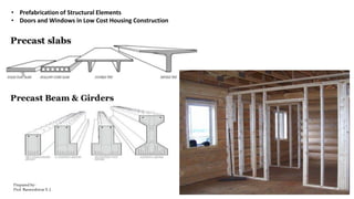 • Prefabrication of Structural Elements
• Doors and Windows in Low Cost Housing Construction
Prepared by-
Prof. Basweshwar S. J.
 