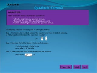 Module In Quadratic Function Module in solving quadratic equation | PPT