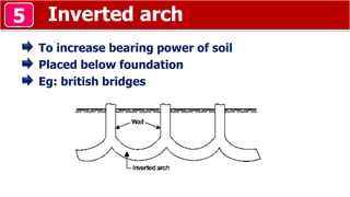 Inverted arch5
To increase bearing power of soil
Placed below foundation
Eg: british bridges
 