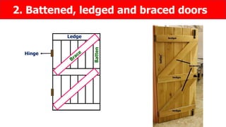 2. Battened, ledged and braced doors
Ledge
Hinge
Batten
 