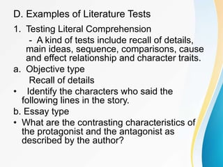 Literacy Test Example Writing Testing literature | PPTX