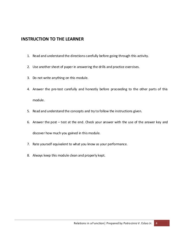 Module On Relations In A Function