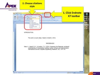 noaa/HAH
1. Click Endnote
X7 toolbar
2. Choose citations
style
 