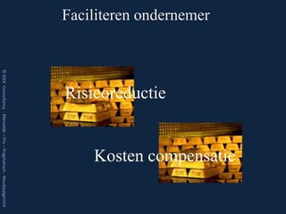 Kosten compensatie
Faciliteren ondernemer



                                 Risicoreductie
                         © GIEK Consultancy - Menselijk – Fris – Pragmatisch - Resultaatgericht
 