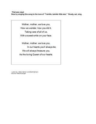 That was easy!
Now try singing this song to the tune of “Twinkle, twinkle little star.” Ready, set, sing.
Lyrics by : Zaidi, Azman and Zaidi Azman)
Source: Pakcik Google
 